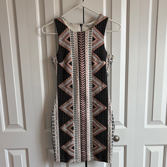 Charlotte Russe Zigzag Pattern Mini Dress - Black, White, Brown - Picture 1 of 6